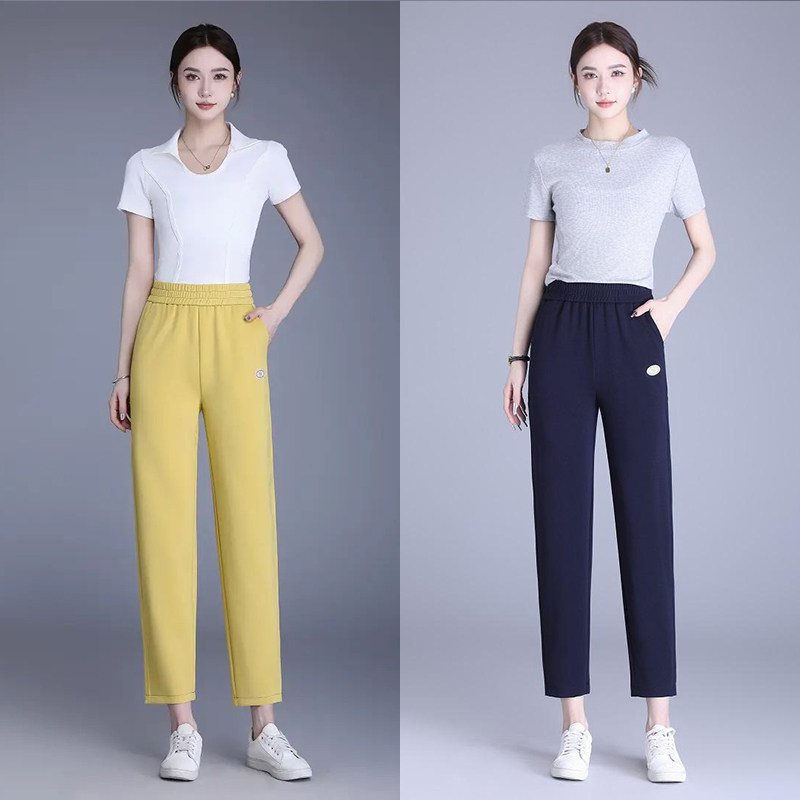 卡里卡6675女裤休闲裤春夏薄款高腰显瘦小脚哈伦九分松紧腰萝卜裤