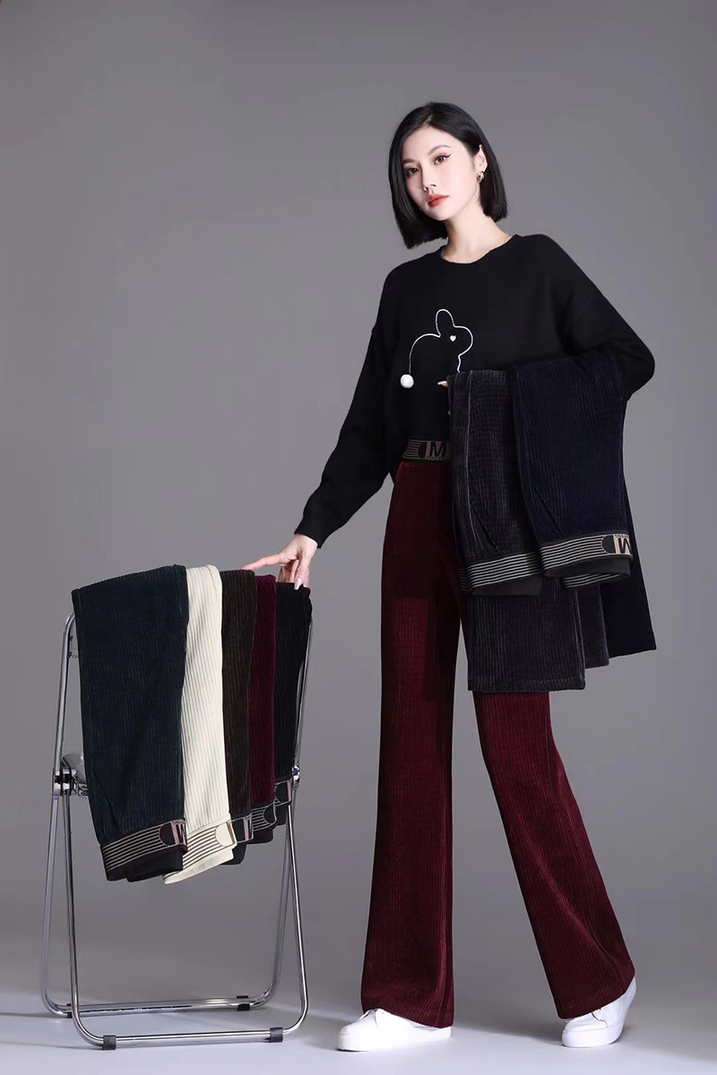 中年风微喇秋冬灯芯绒妈妈裤