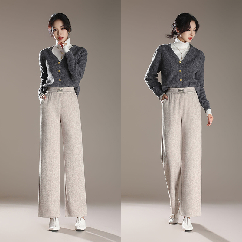 高腰秋冬直筒裤长裤毛呢阔腿裤