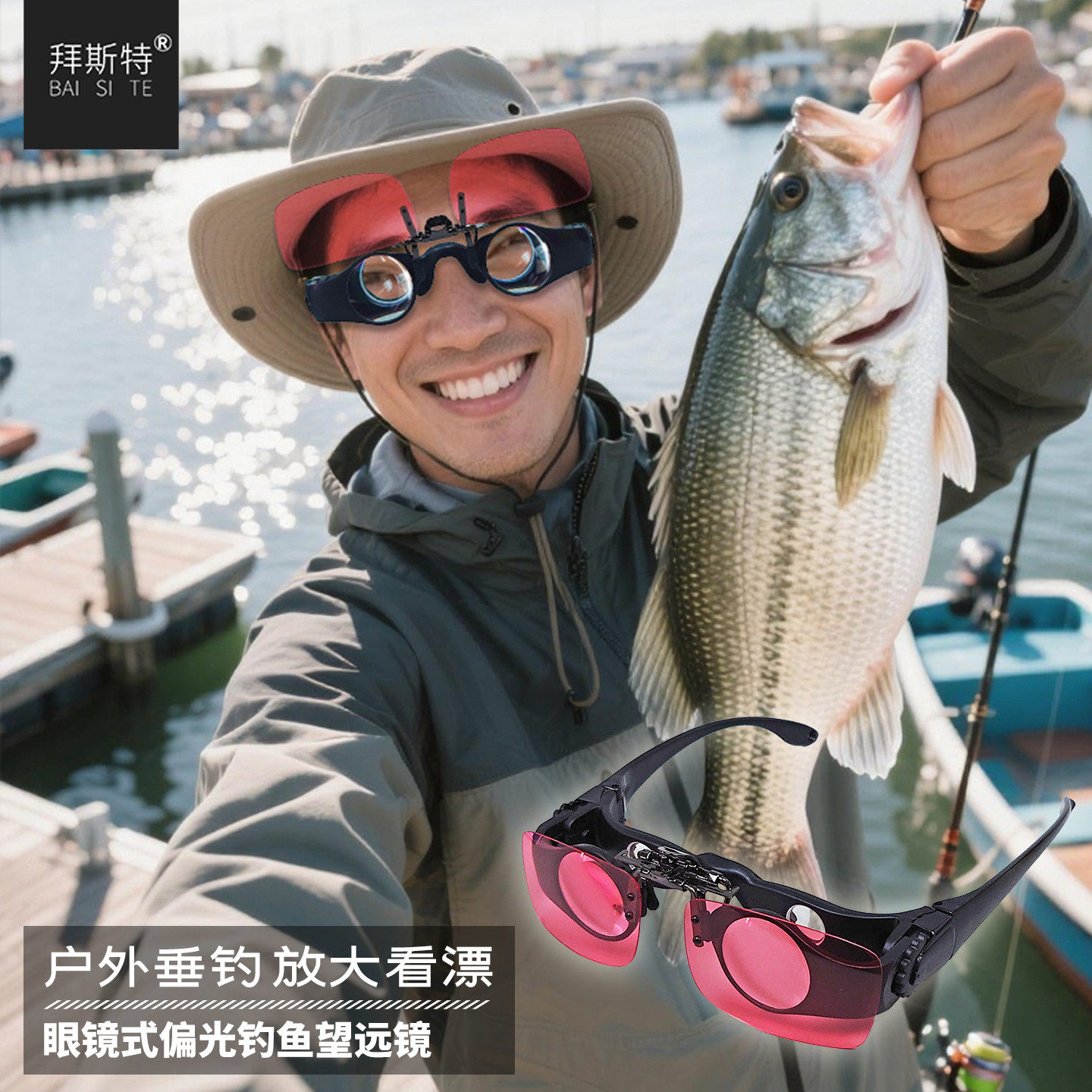 钓鱼望远镜眼镜式近视眼专用高清头戴式高倍偏光专业垂钓看漂工具