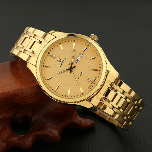 金色机芯双日历时尚风水钻女士表