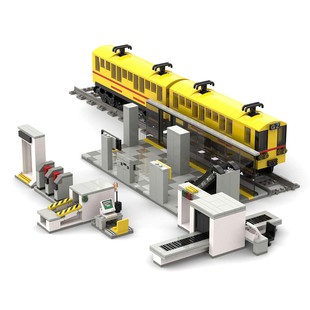 维乐斯小颗粒拼装MOC地铁站闸口摆件车站行李安检门框轨道积木DIY