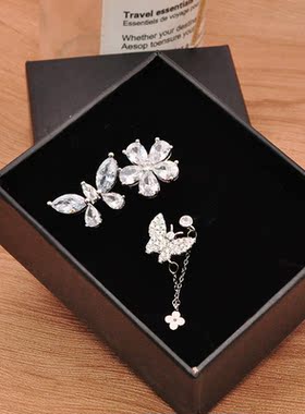 镀真金蝴蝶流苏花朵不对称戒指