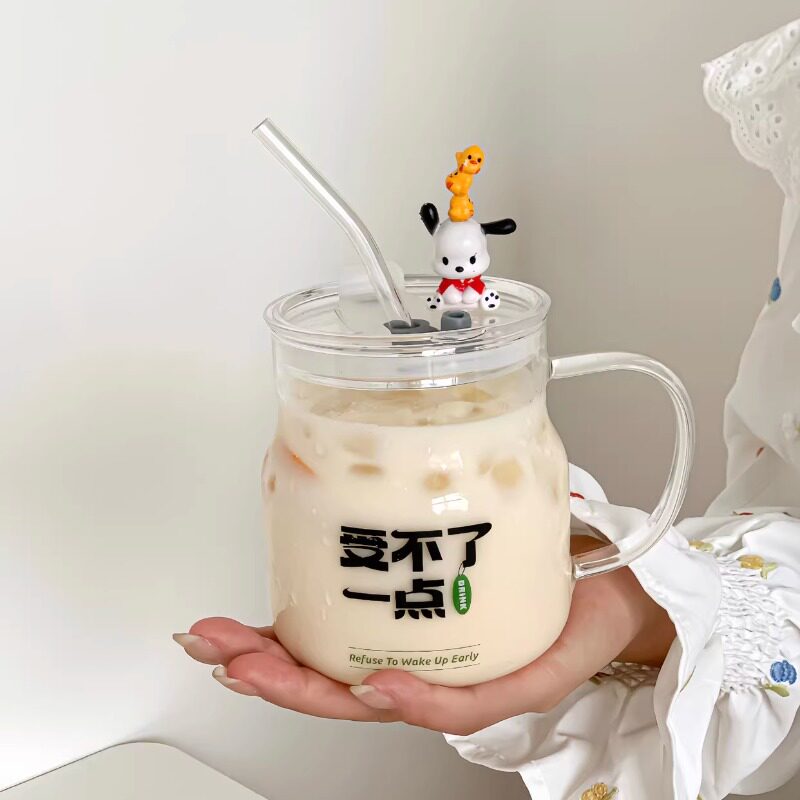 高颜值吸管冷泡杯带盖玻璃水杯女可爱办公室咖啡杯2026新款杯子