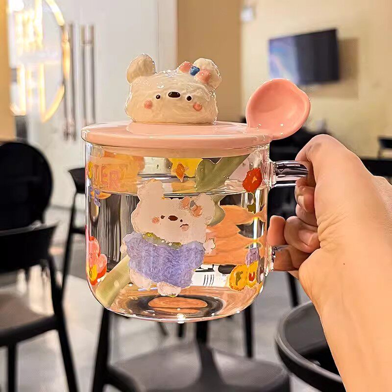 带盖勺家用可爱陶瓷杯女生杯子高颜值咖啡杯马克杯办公室水杯新款