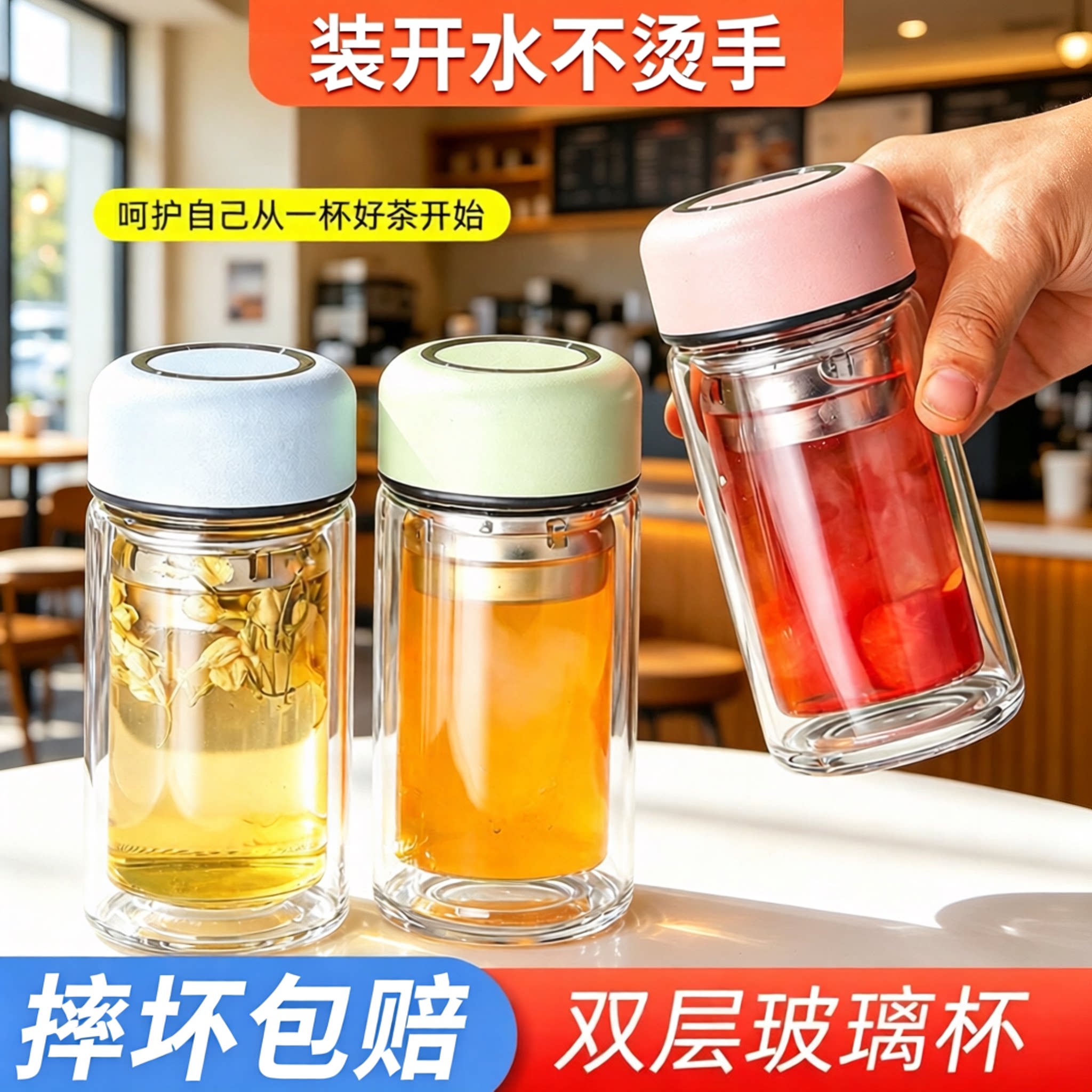 双层玻璃泡茶杯密封不漏