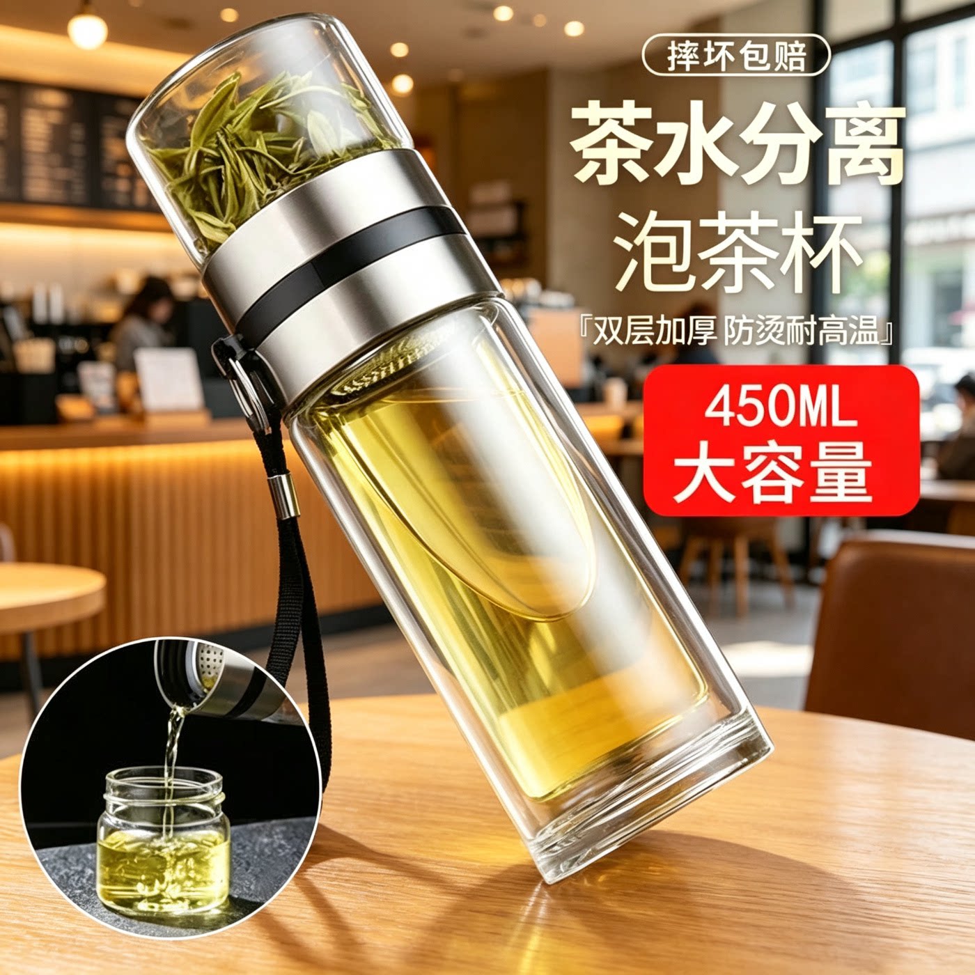 新款防摔隔热高硼硅玻璃水杯