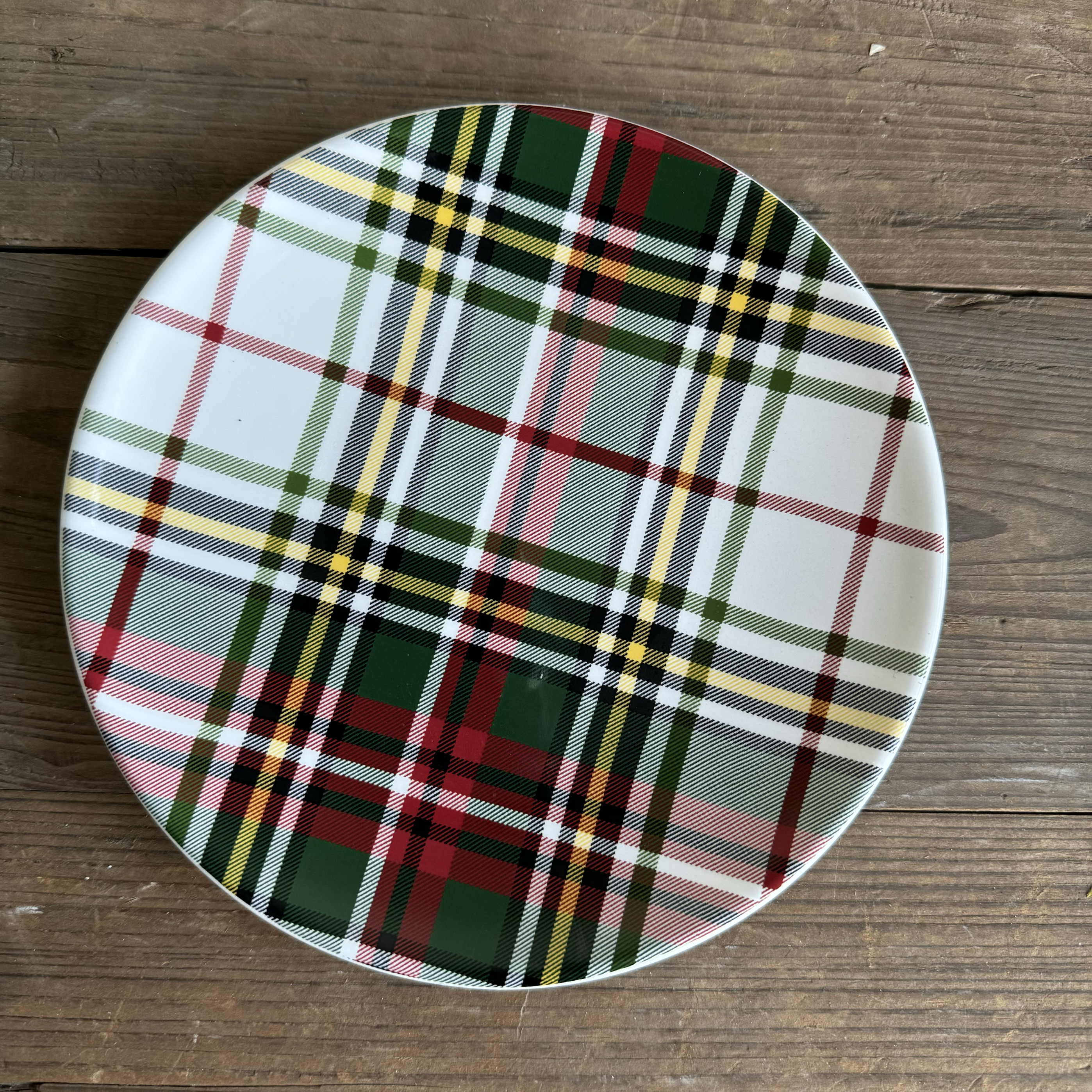 18厘米陶瓷釉下彩复古红格圣诞树风系列圆盘果盘饺子盘