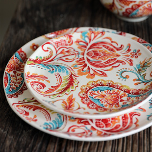 美丽花布图案餐盘装饰摆盘热炒热菜盘子小吃高点蛋糕盘西餐日料盘