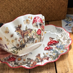 圣诞系列小鹿蘑菇椭圆盘点心碟陶瓷餐具大汤碗圣诞节餐具 新品