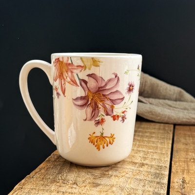 小清新百合花朵釉下彩大容量马克杯办公室家用水杯陶瓷茶杯咖啡杯