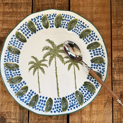 个性椰子树27cm大菜盘釉下彩陶瓷餐具西餐盘创意牛排盘甜品蛋糕盘