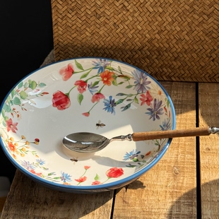 美式乡村复古绿色蝶恋花家用餐具盘子汤碗牛排盘菜盘子面碗