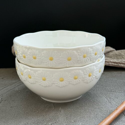出口美国花瓣碗面碗浮雕花朵设计小清新沙拉碗甜品碗釉下彩汤碗