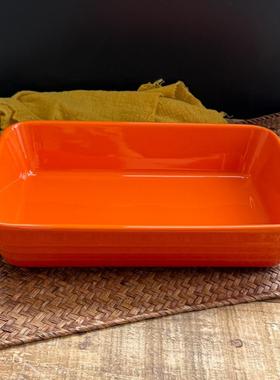 北欧创意陶瓷烤盘橙色双耳长方形烤肉烤鱼鸡翅用烤盘芝士焗饭盘