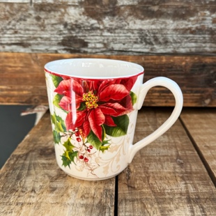 喜庆红花朵牛奶杯子釉下彩大容量马克杯办公室家用水杯陶瓷茶杯子