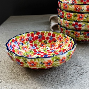 异域风情小花碗浅口饭碗小钵碗特色陶瓷碗家用小汤碗甜品碗饭碗