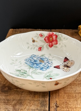 外贸出口大牌Lenox大汤碗陶瓷餐具家用馄饨碗菜碗骨瓷蝴蝶花面碗