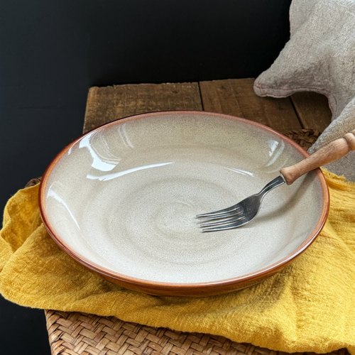 复古黄棕美拉德色系意陶瓷8.5英寸菜盘厚实菜碗深盘菜盘大菜盘