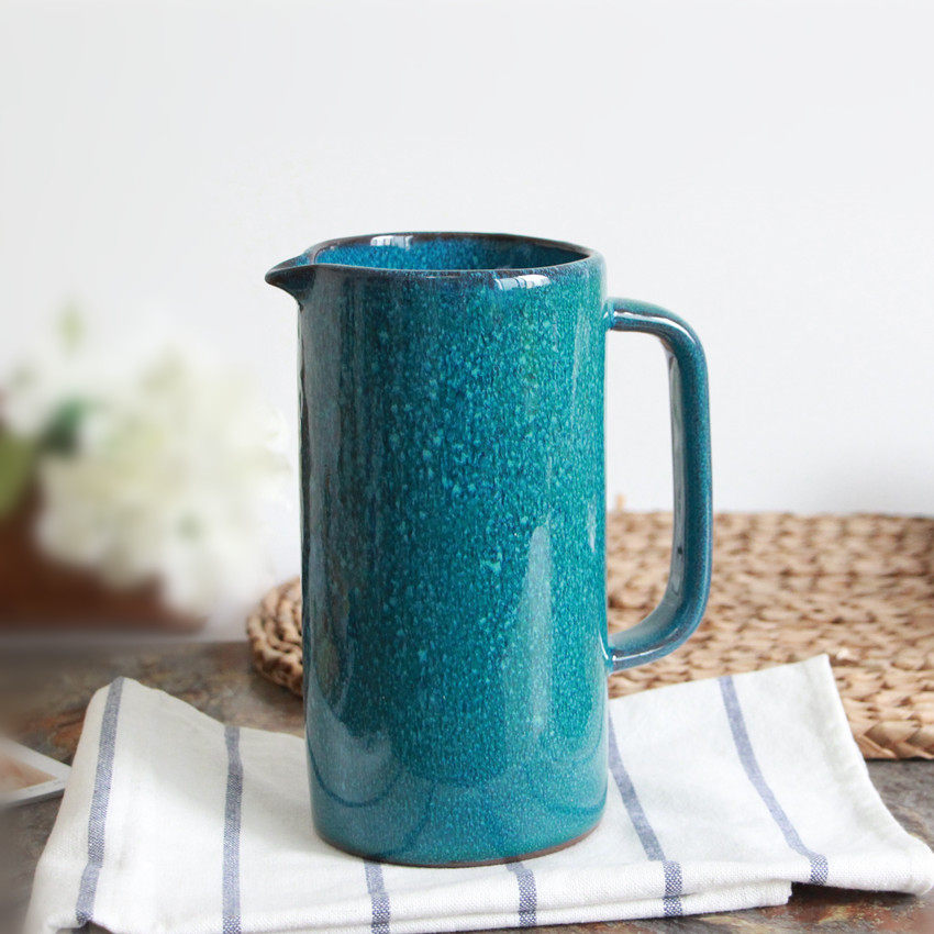 创意复古高身陶瓷不烫手冷水壶 优雅复古蓝插