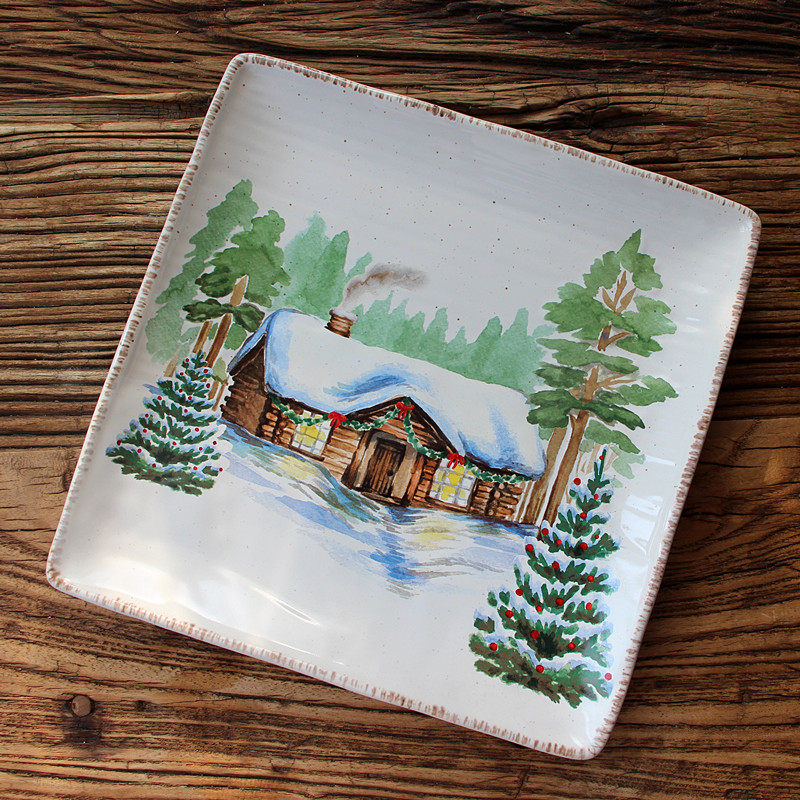 福利福利款 美式乡村陶瓷大方盘餐具 浮雕陶瓷点心盘水果盘牛排盘