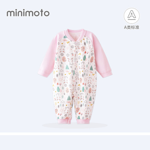 小米米婴儿春秋长袖连体衣女宝宝纯棉护肚哈衣爬服新生儿衣服新款