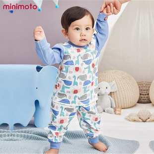 小米米婴儿开肩长袖纯棉圆领上衣新生儿可爱打底衣新款宝宝家居服