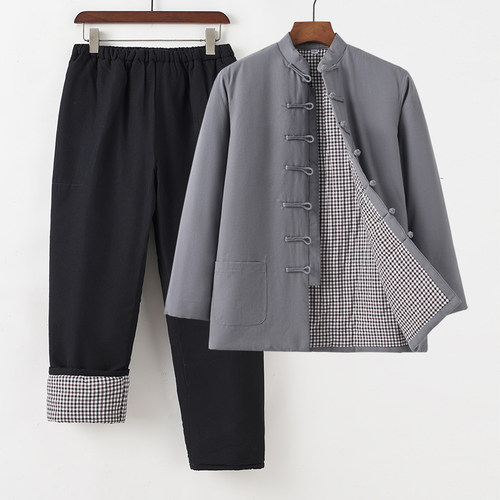 冬季唐装男中老年棉衣中式加厚保暖棉服套装棉袄外套禅修居士服