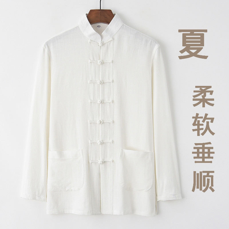 唐装中式亚麻长袖柔软垂感古风