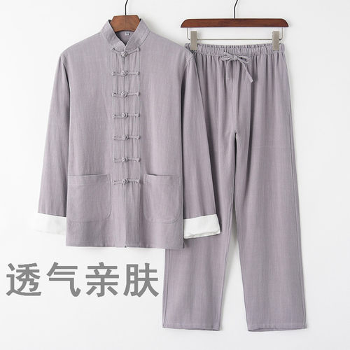 棉麻唐装复古休闲长袖套装