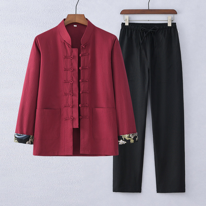 中青年唐装两件套禅修茶艺居士服