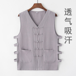 夏季唐装男复古汉服马甲老头衫汗衫无袖背心太极武术摔打传统马褂