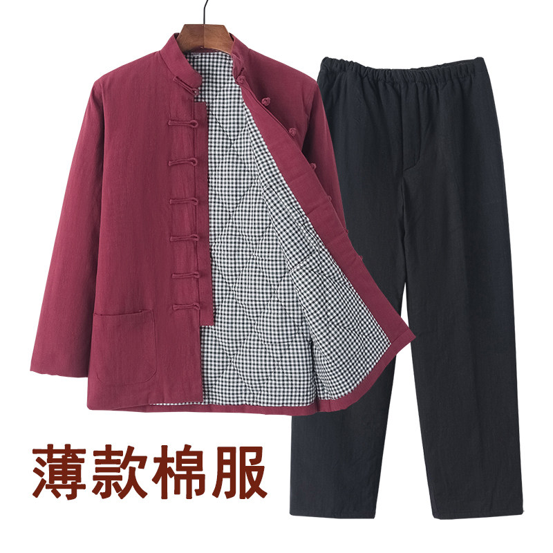冬季唐装棉麻棉袄棉裤套装