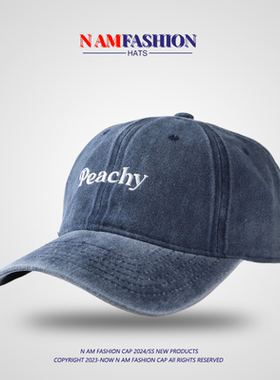 简约字母复古水洗牛仔棉布棒球帽女刺绣鸭舌帽黑色软顶帽子男