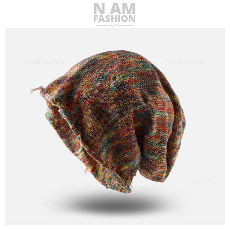 套头帽男女渐变百搭针织破洞帽