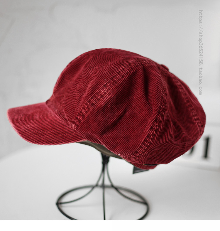 新款日系灯芯绒复古显脸小报童帽秋冬女文艺休闲简约遮阳画家帽潮