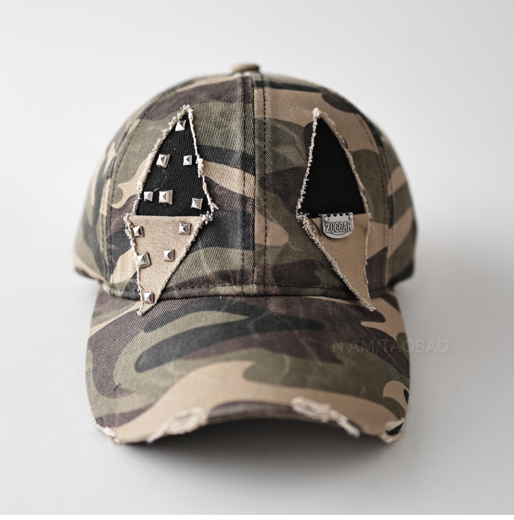 美式潮流复古铆钉迷彩棒球帽男女情侣款街头潮流酷帅辣妹鸭舌帽