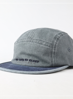 日系复古短檐平檐重工牛仔男春夏季水洗做旧工装风拼色五片帽潮