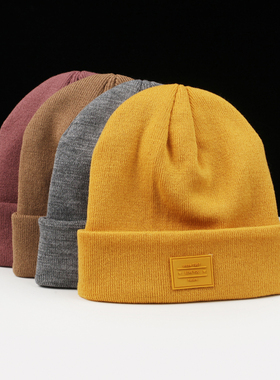 秋冬新款纯色净面针织毛线冷帽子糖果色芥末黄色男女帽子针织帽潮