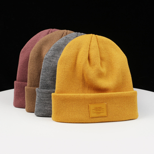 秋冬新款纯色净面针织毛线冷帽子糖果色芥末黄色男女帽子针织帽潮