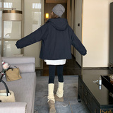 藏青色连帽工装羽绒服女2025冬季新款小个子加厚宽松时尚休闲外套，女装羽绒服，2C191