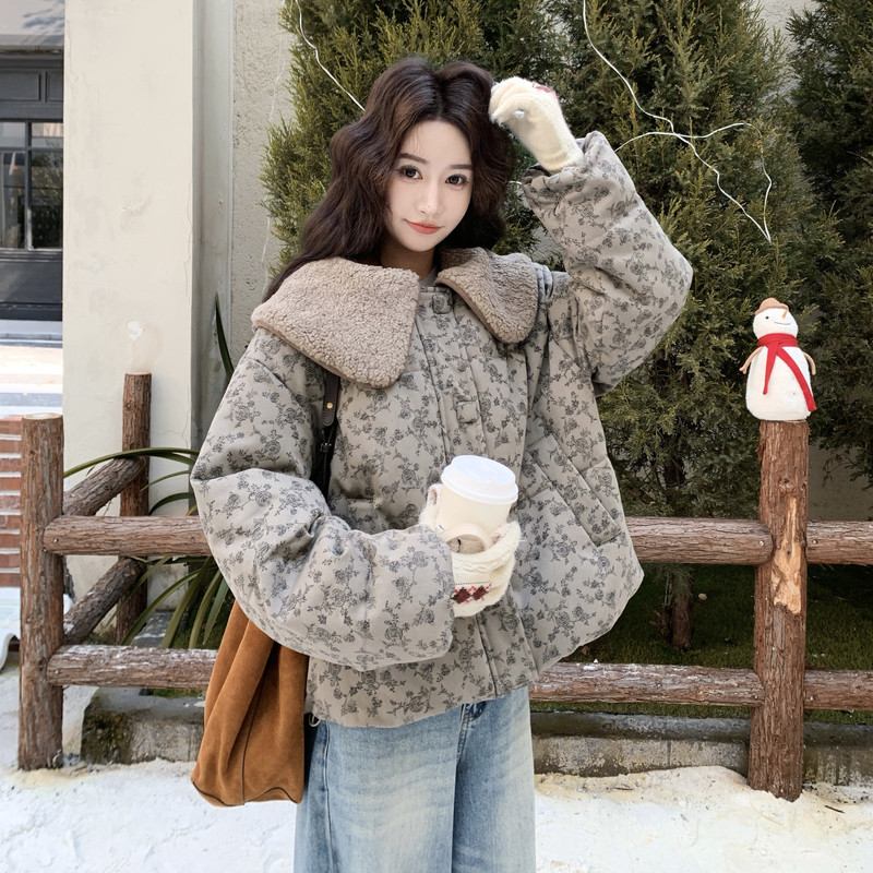 ,大货已出,羊羔毛拼接牛仔印花羽绒服外套A5527P295控388,女装羽绒服,2C191