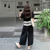 花边拼接上衣阔腿裤套装女夏2025新款韩版高级感减龄气质两件套，女装套装/套裙，2C191