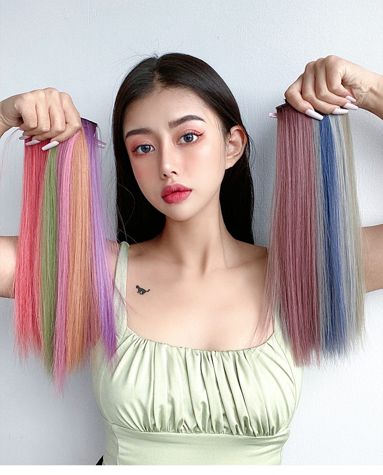 彩色挂耳烫假发片女长发挑染无痕一片式直发卷发接发挂耳染发片