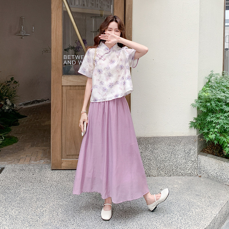 新品浪漫紫色印花新中式套装2C010-2539-P155-K228,女装套装/套裙,2C010