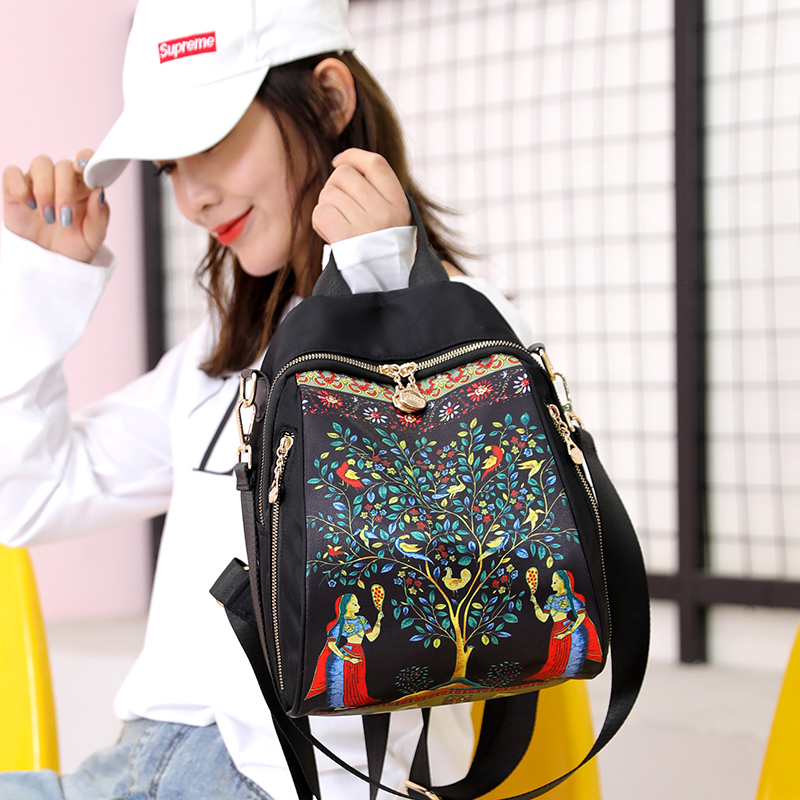 2022新款双肩包女牛津布休闲时尚印花旅行帆布小背包潮流韩版百搭