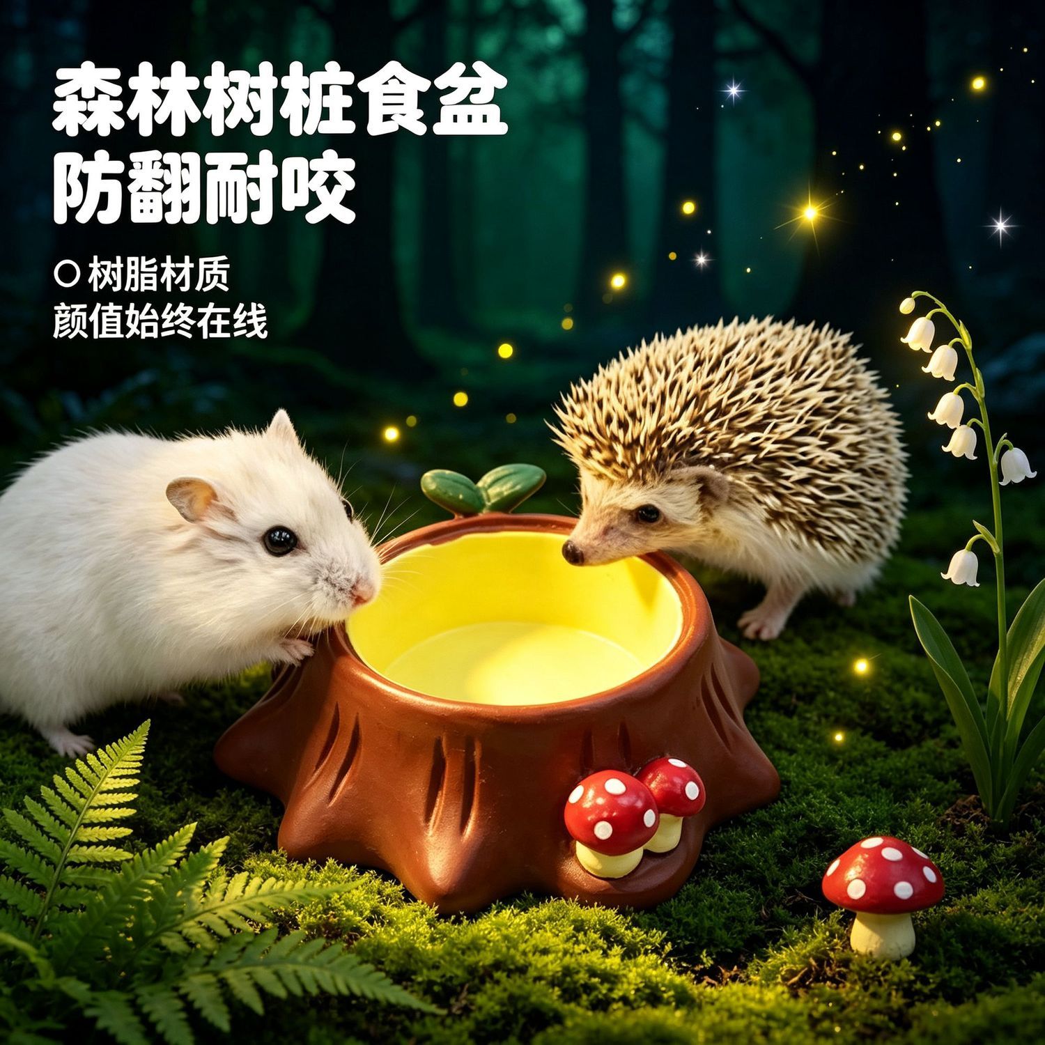 仓鼠刺猬金丝熊小宠树桩食盆树脂造景森林摆放式餐盘用品