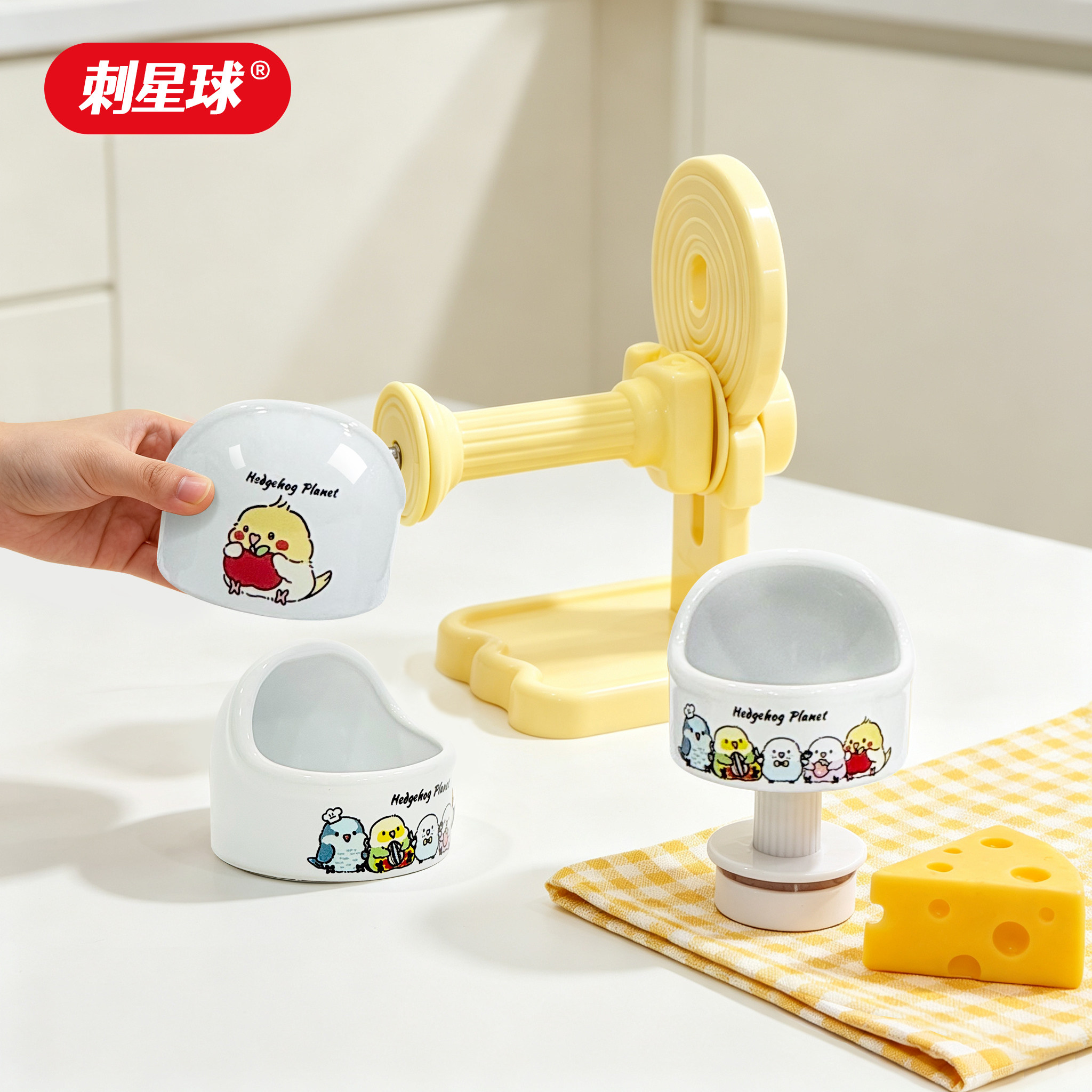 刺星球可爱鹦鹉圆顶陶瓷食盆和尚鹦鹉玄凤牡丹防撒食碗水碗喂食器