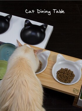 清仓猫碗vivipet防滑实木碗架宠物狗餐桌陶瓷食盆猫咪喂食碗双碗