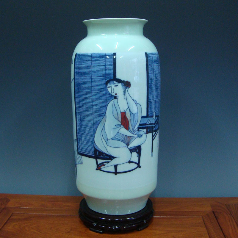 景德镇陶瓷艺术大师刘中荣作品名家手绘现代装饰花瓶客厅台面摆件